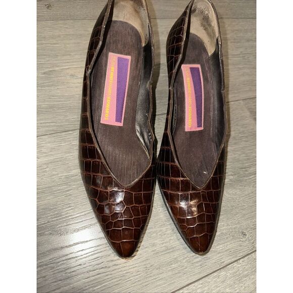 Susan Bennis Warren Edwards Womens Leather Slip On Pumps Brown Croc‎ Size 8 - Picture 1 of 11